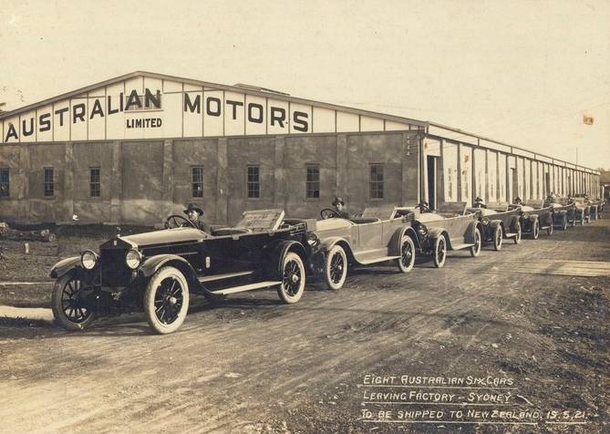 Australian Six cars leaving the factory