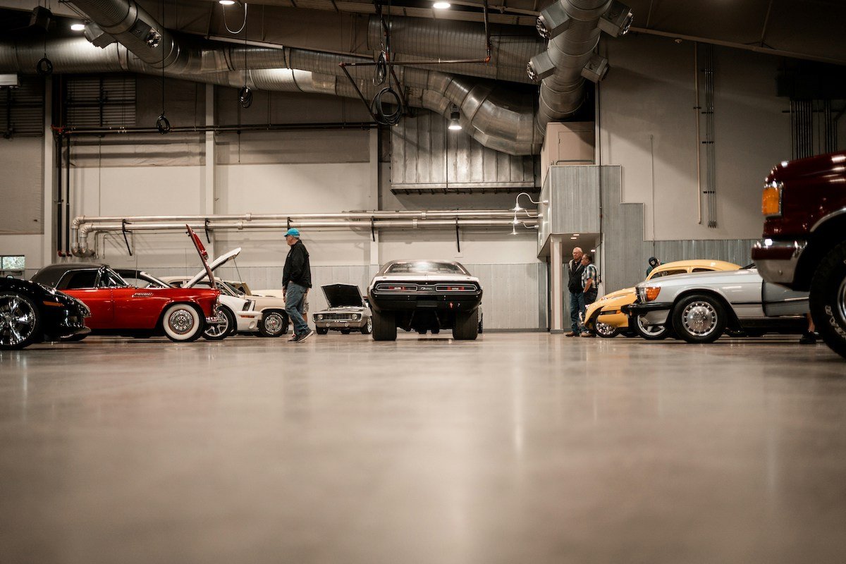 Cars at an auction house inspection area