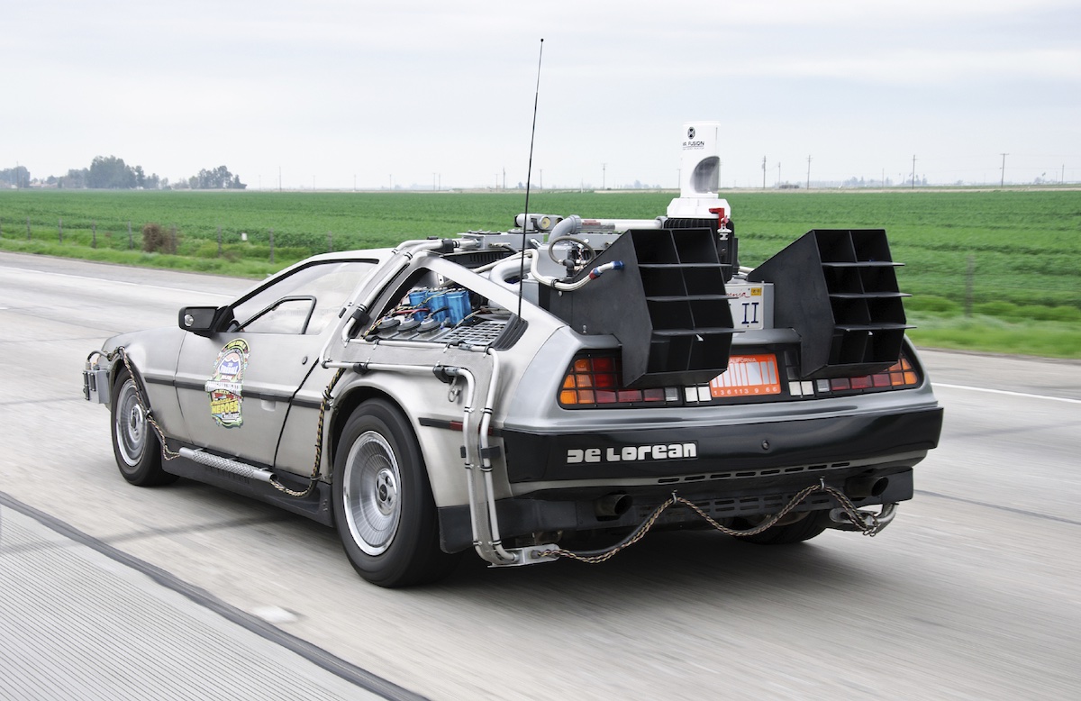 A replica of the DeLorean time machine from Back to the Future