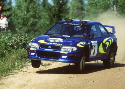 Colin McRae drives the first Impreza WRC at the Rally of Finland in 1997. The car debuted at Monte Carlo earlier that year and was subsequently sold to a private customer at the end of the season with the registration P18 WRC