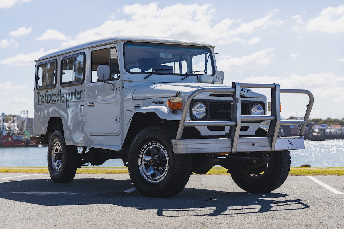 A Toyota LandCruiser previously owned by Steve Irwin with 'The Crocodile Hunter' written on the front and sides