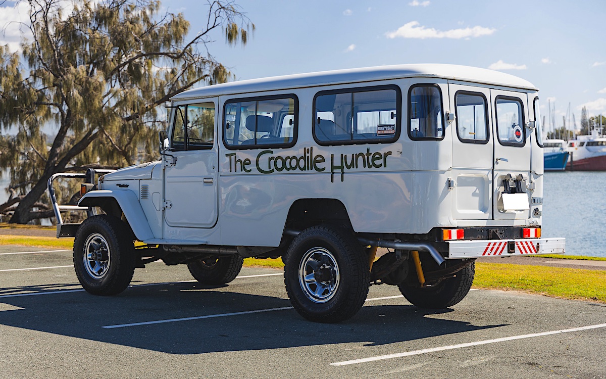 A Toyota LandCruiser previously owned by Steve Irwin with 'The Crocodile Hunter' written on the front and sides