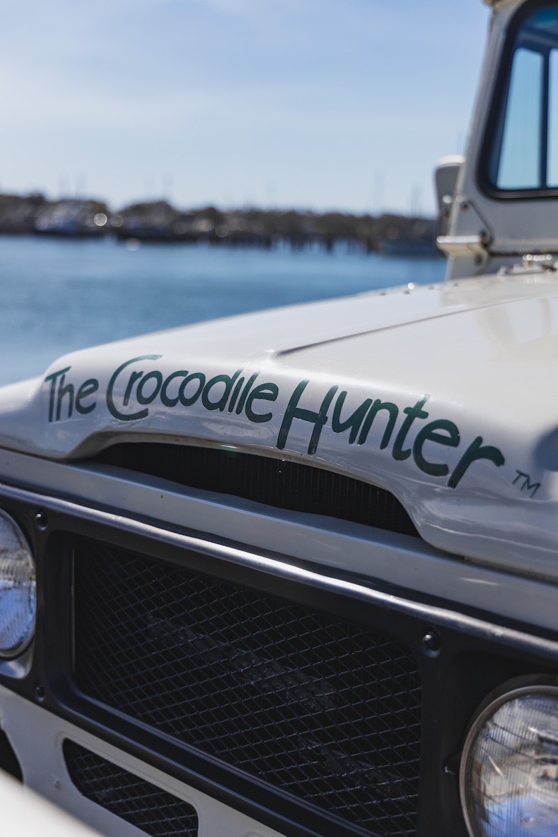 A Toyota LandCruiser previously owned by Steve Irwin with 'The Crocodile Hunter' written on the front and sides