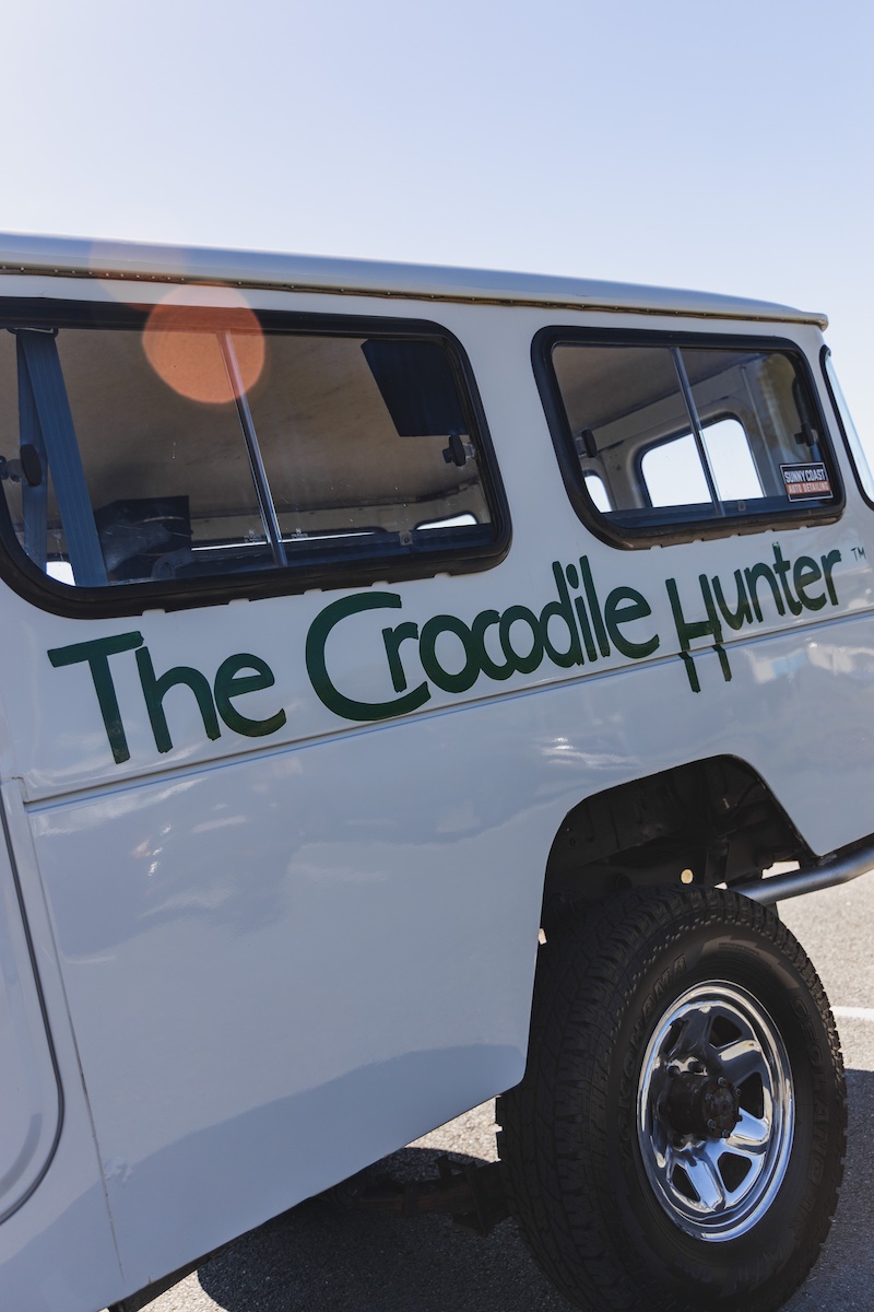 A Toyota LandCruiser previously owned by Steve Irwin with 'The Crocodile Hunter' written on the front and sides