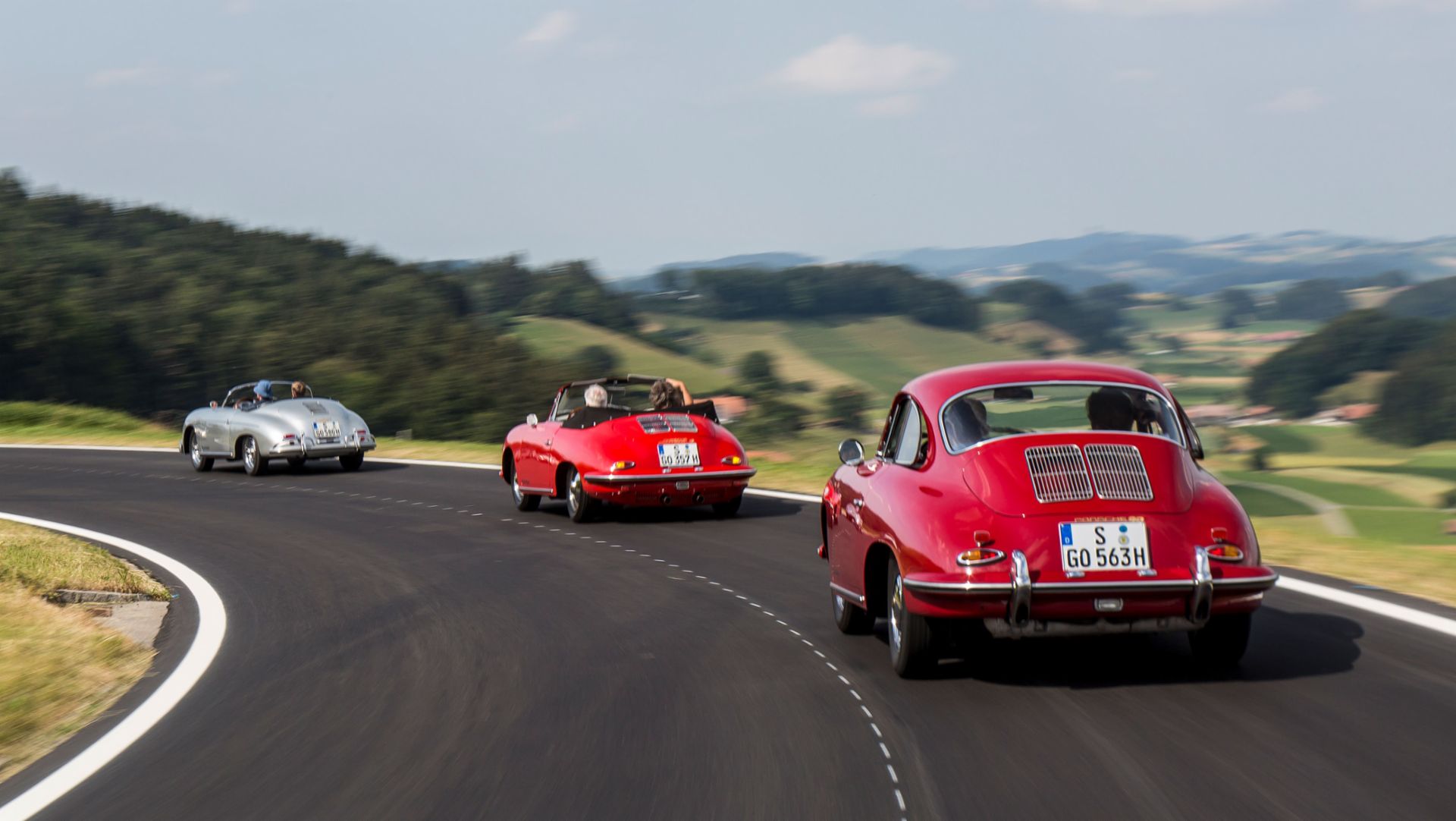 356 A 1600 S Speedster, 356 B 2000 GS Carrera 2 Cabriolet, 356 B 1600 Super 90 Coupé, Switzerland, 2018, Porsche AG