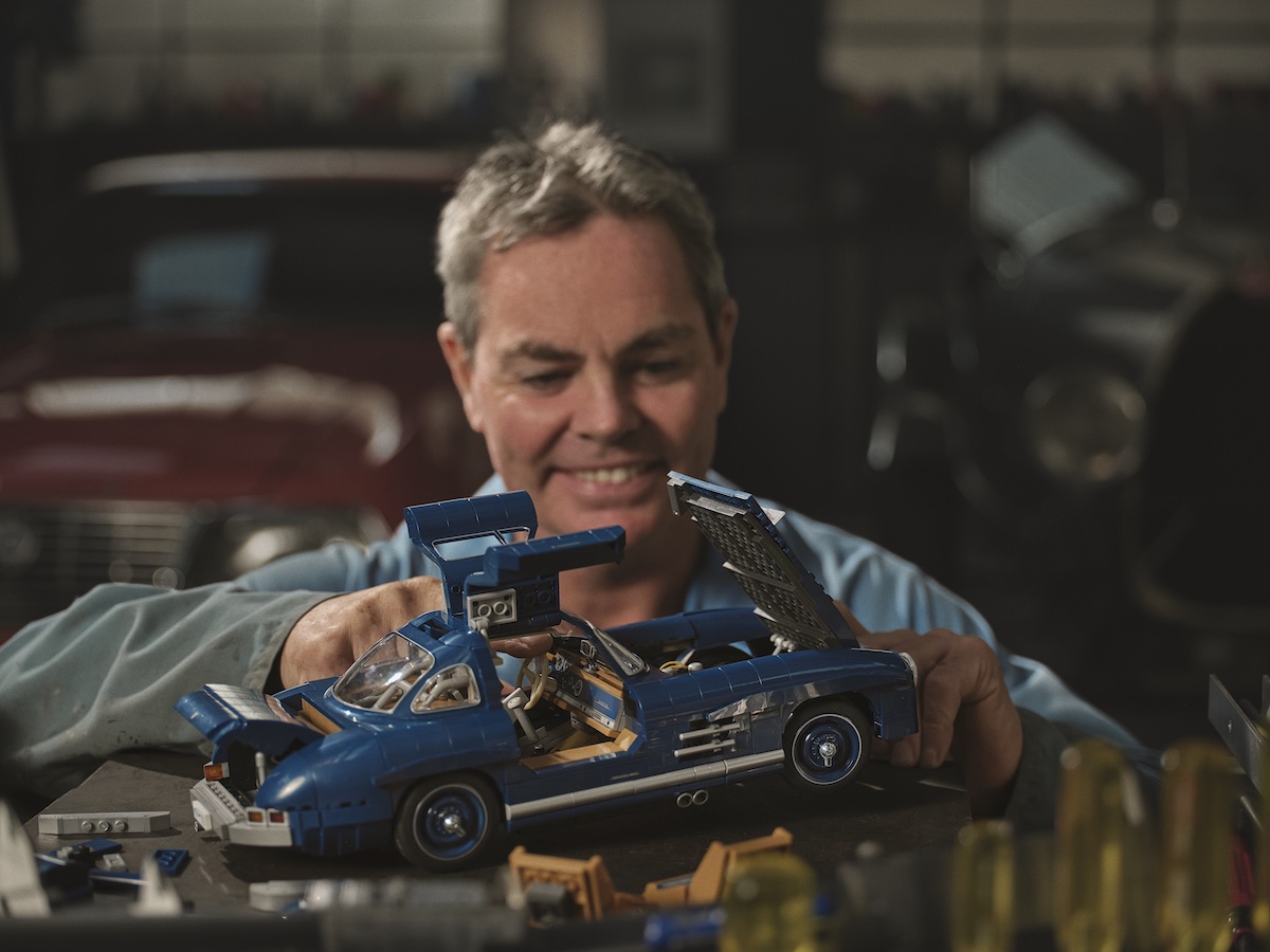 Craig Lowndes with the Mattel Brick Shop Mercedes-Benz 300SL