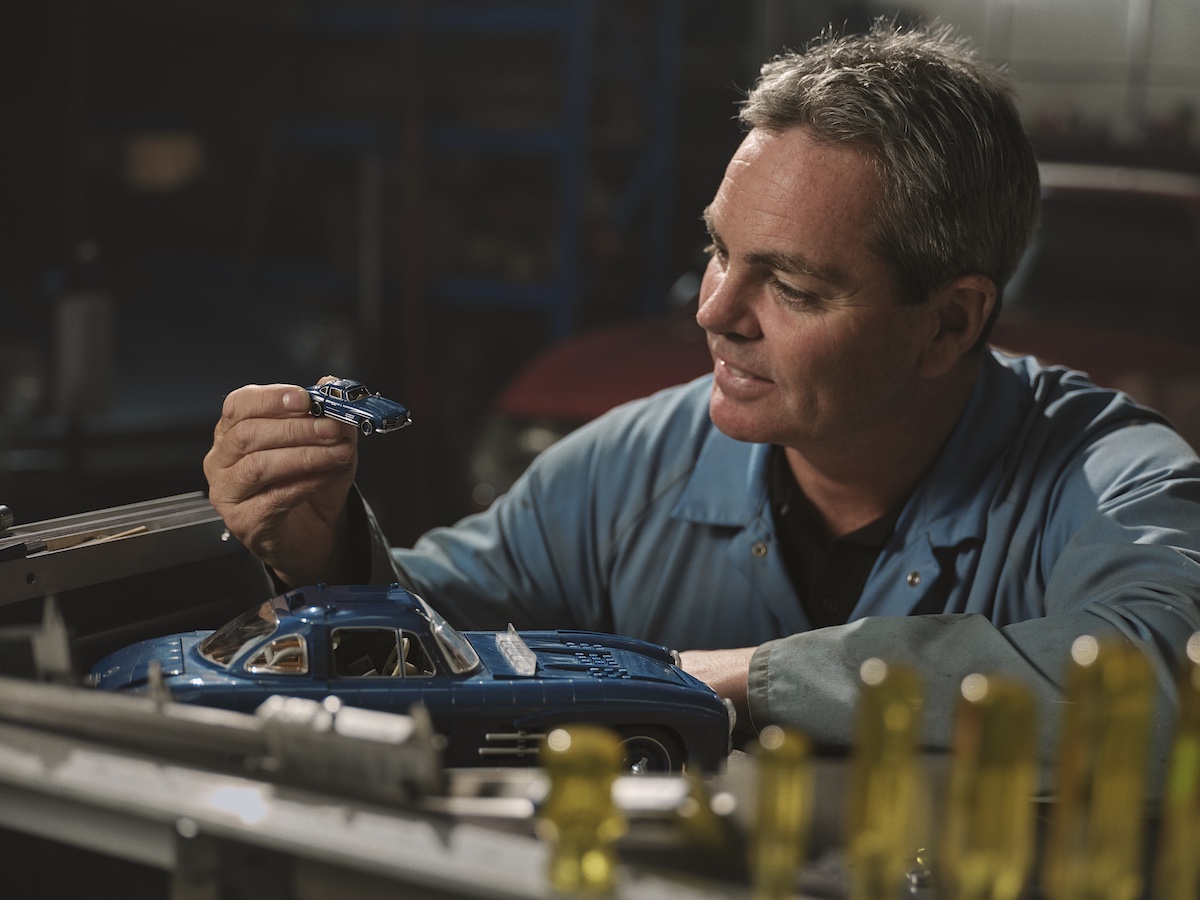 Craig Lowndes with the Mattel Brick Shop Mercedes-Benz 300SL