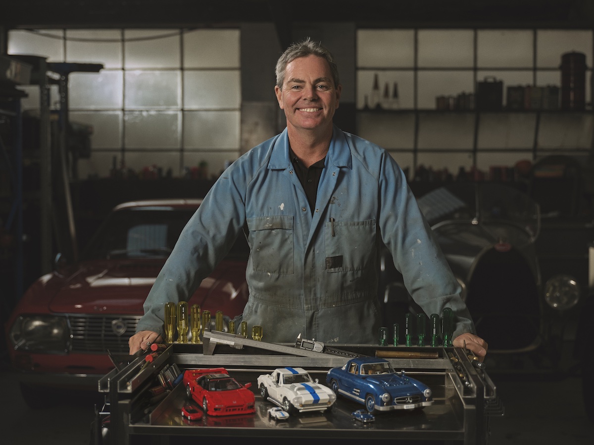Craig Lowndes with the Mattel Brick Shop Mercedes-Benz 300SL
