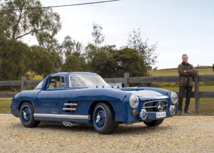 Craig Lowndes with the Mattel Brick Shop Mercedes-Benz 300SL