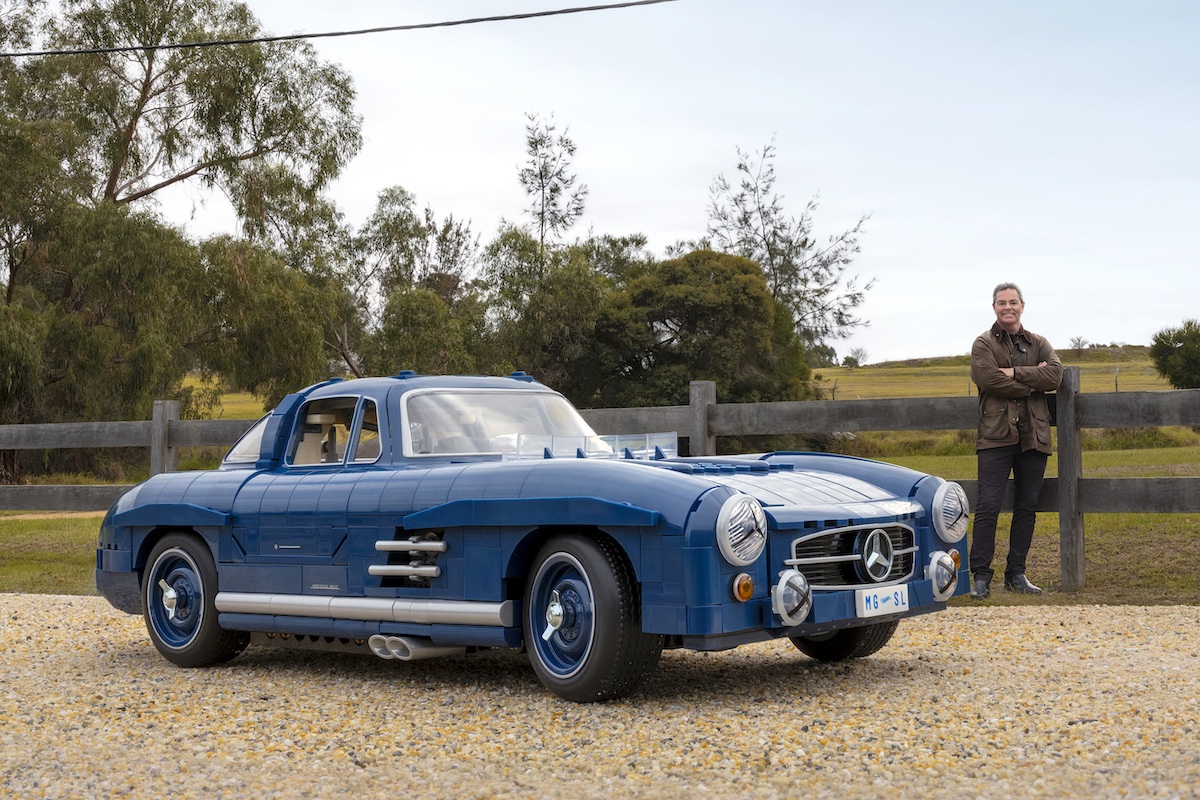 Craig Lowndes with the Mattel Brick Shop Mercedes-Benz 300SL