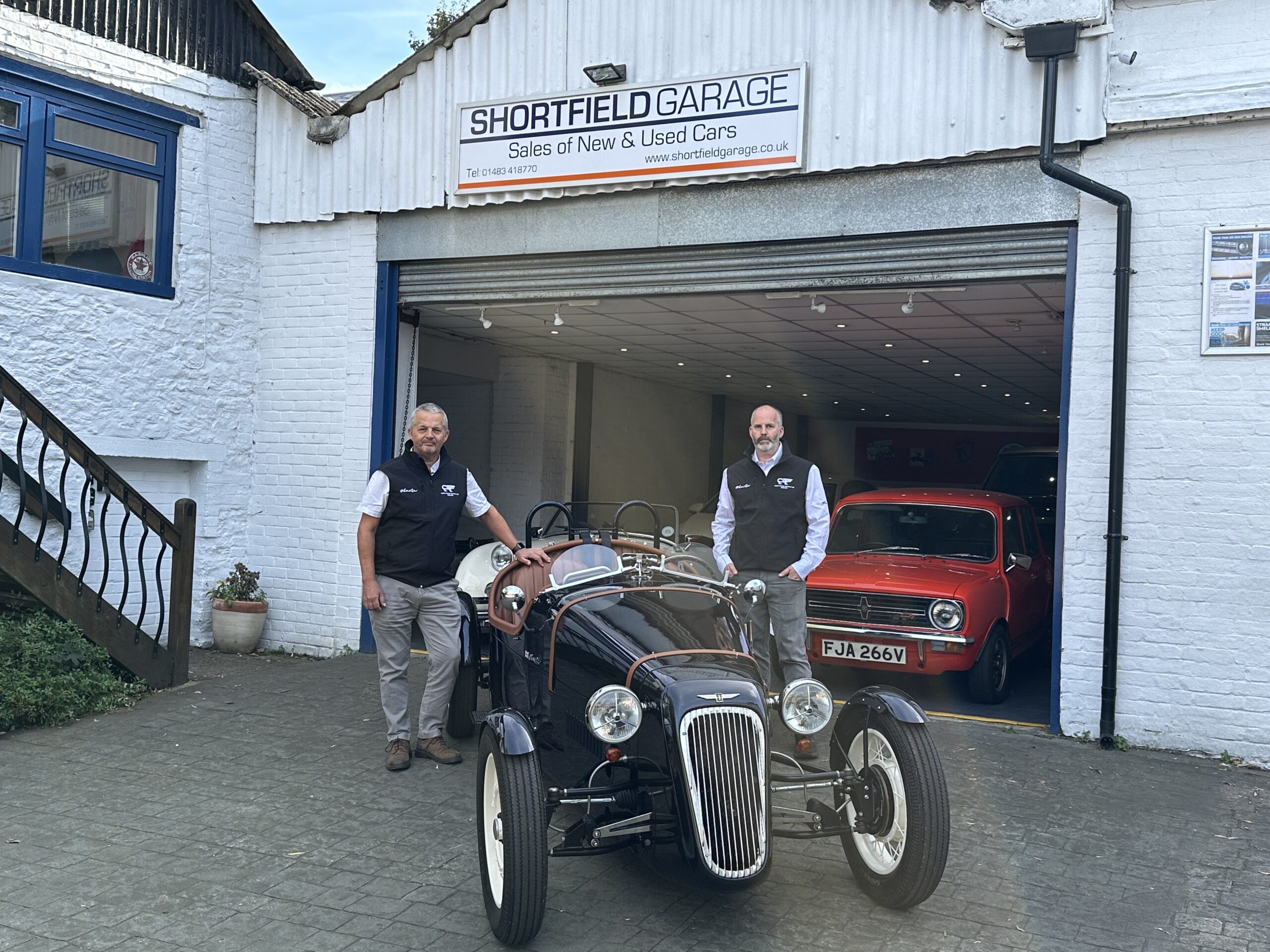Austin Arrow outside new UK dealer Shortfield Garage