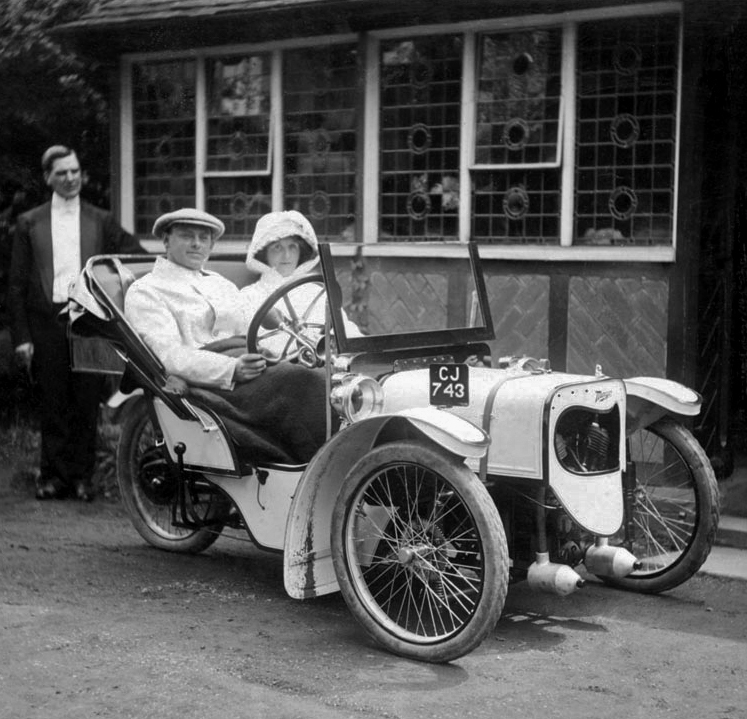 Henry Morgan at the wheel of the 1911 Morgan Runabout