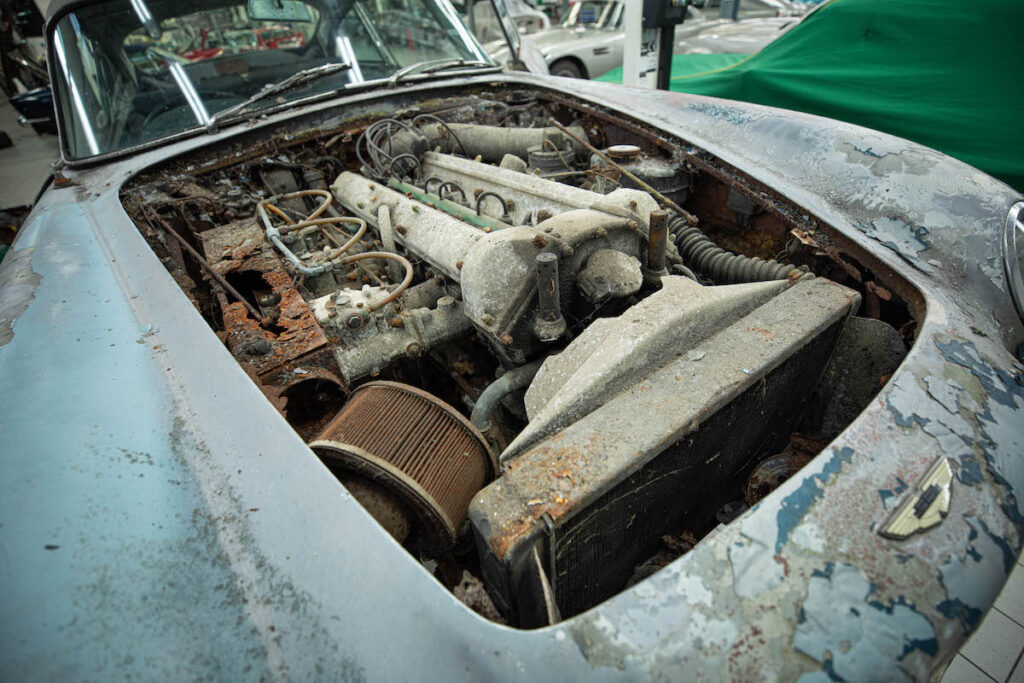 Mr and Mrs Williams' 1965 DB5 Vantage pre-restoration in 2022