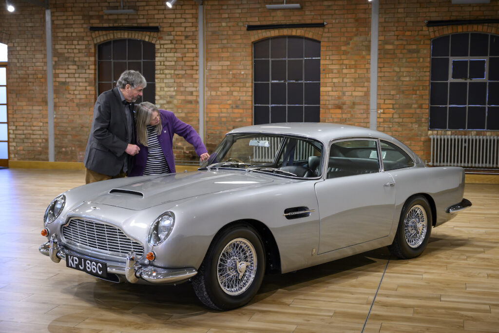 Mr and Mrs Williams at the unveiling of their restored DB5 Vantage