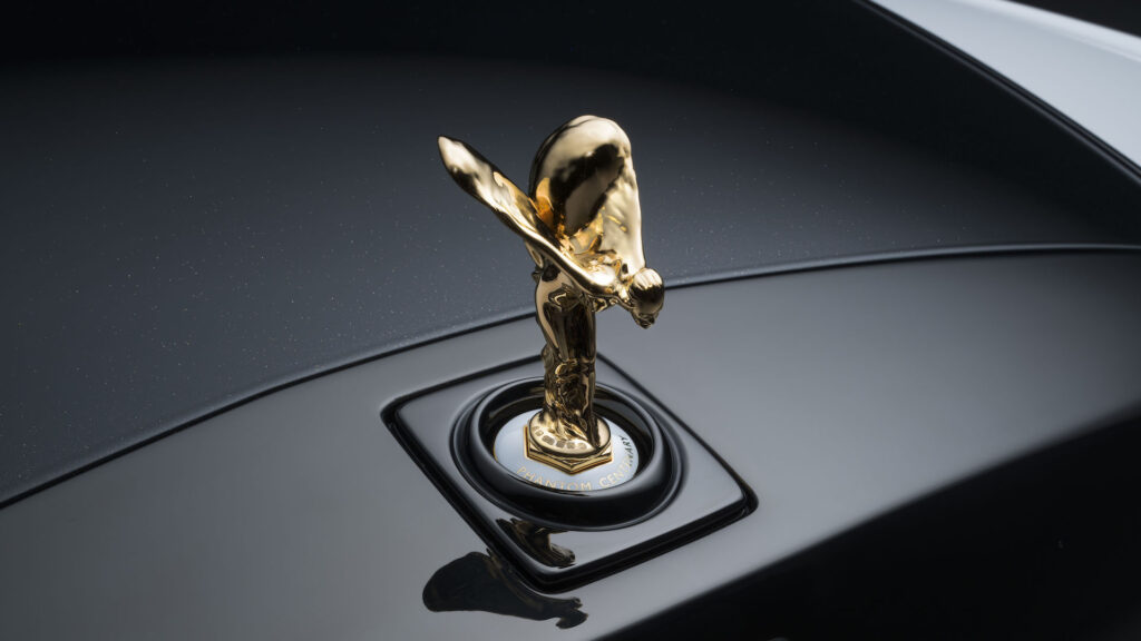 Phantom Centenary Private Collection - The Spirit of Ecstasy is presented in solid gold, hallmarked and enamelled, based on a 1925 casting from the first to grace a Phantom