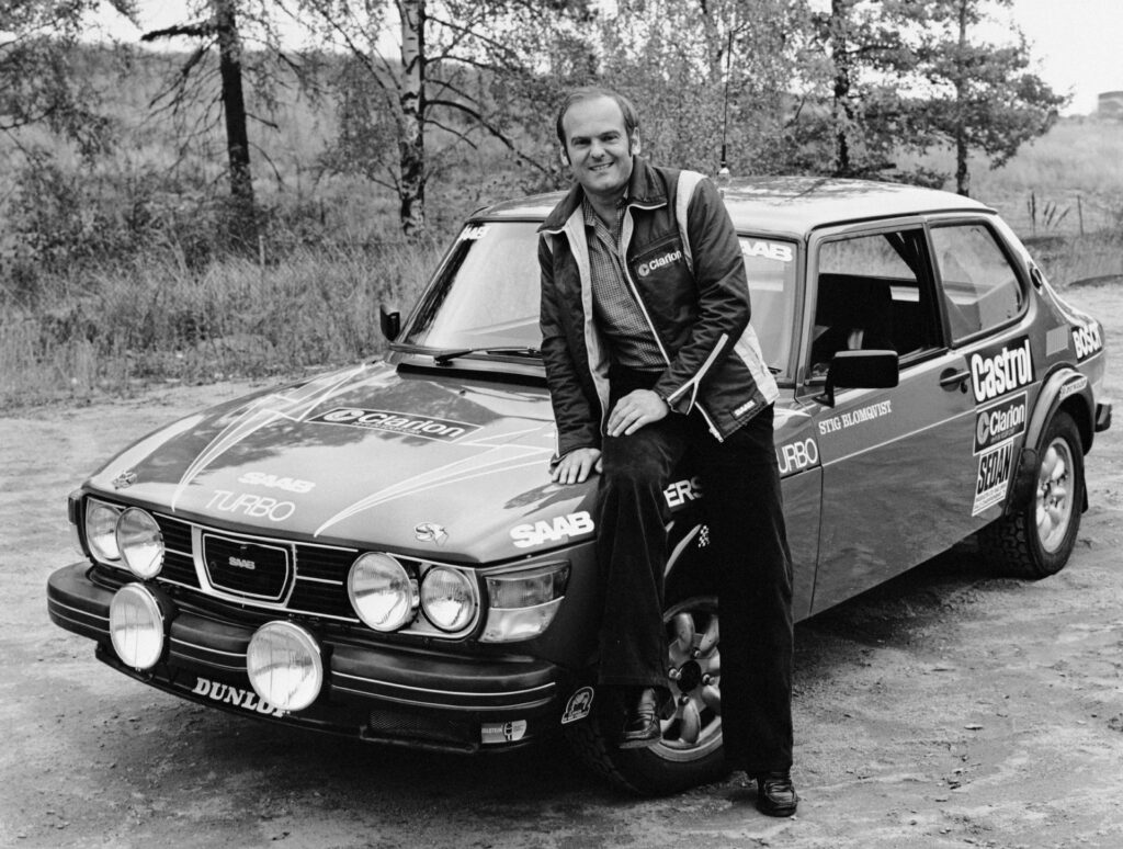 Stig Blomqvist with the Saab 99 Turbo rally car