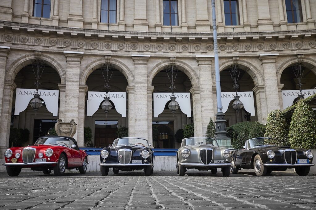 Anantara Concorso Roma 2026 Lancia Aurelia B24 convertibles and Anantara Palazzo Naiadi Rome Facade