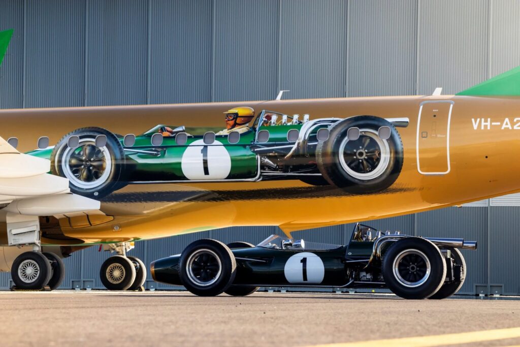 1966 Repco-Brabham BT19 and Alliance Embraer 190 aircraft