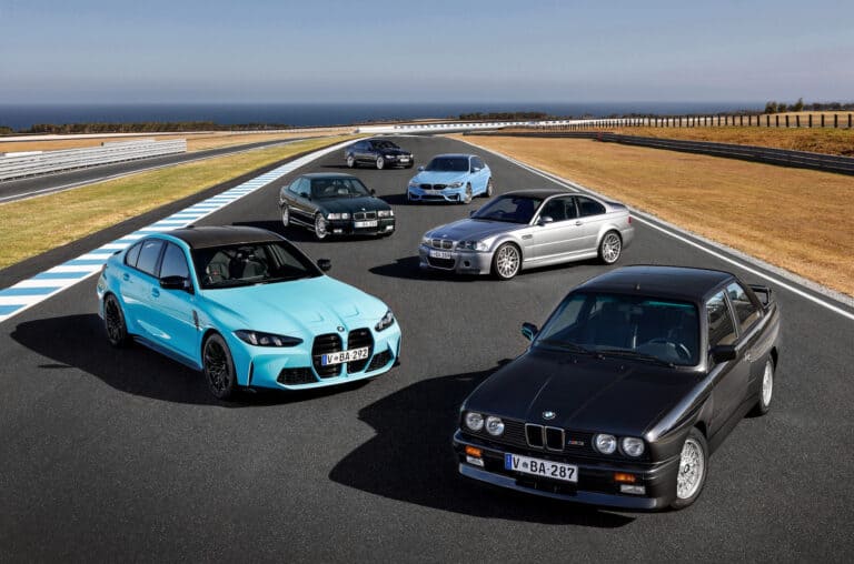 All six BMW M3 generations together at Phillip Island