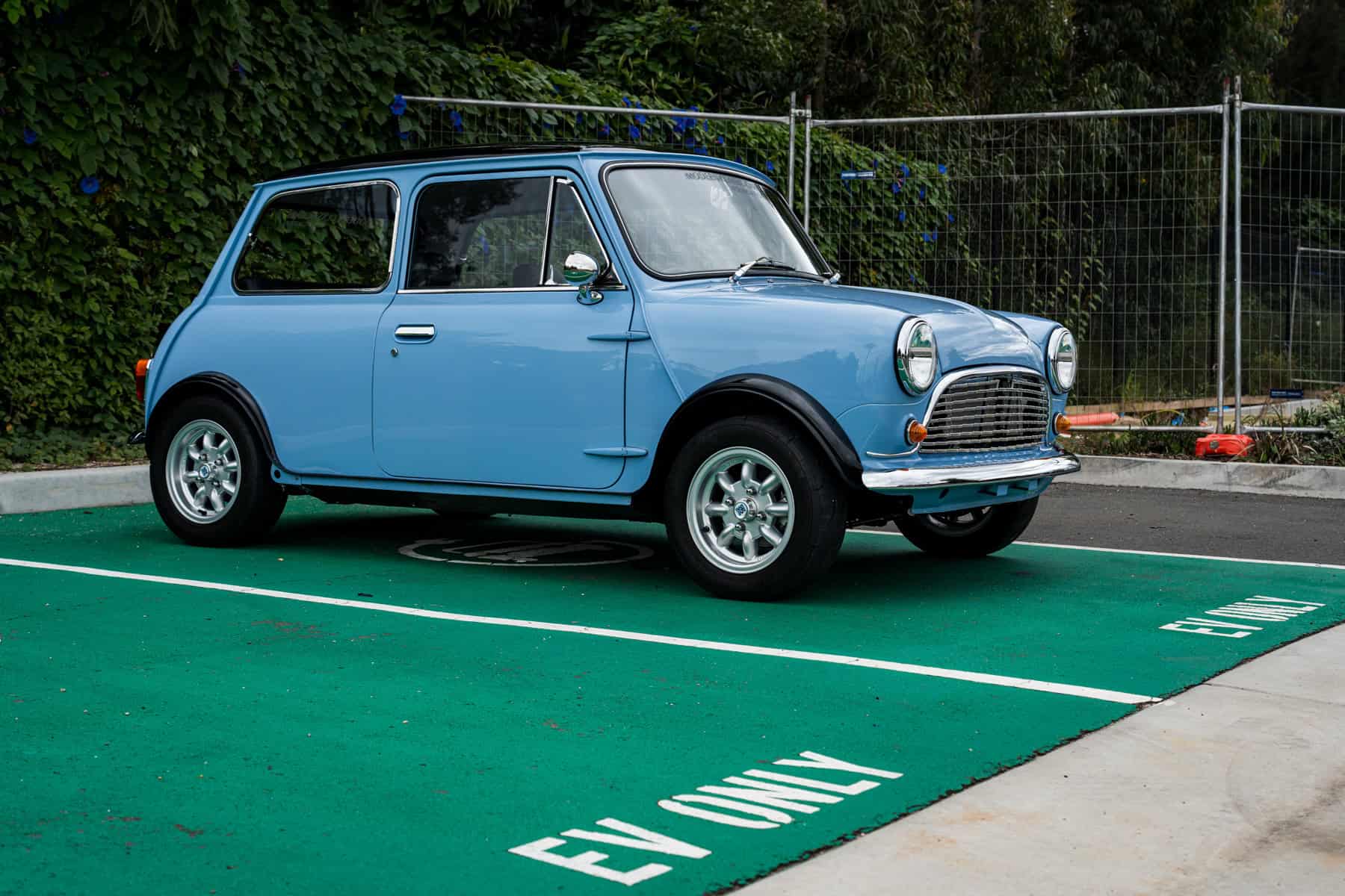 1971 Mini Classic converted to an EV with a Tesla Model 3 small motor by Modern Classic Cars Foundation