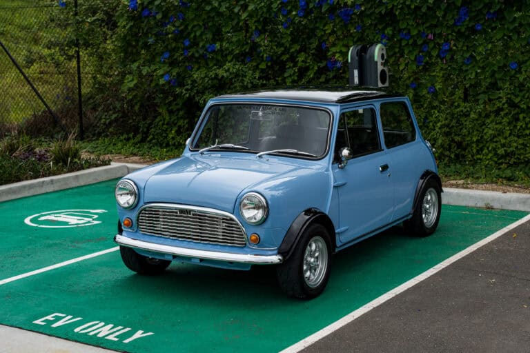 1971 Mini Classic converted to an EV with a Tesla Model 3 small motor by Modern Classic Cars Foundation