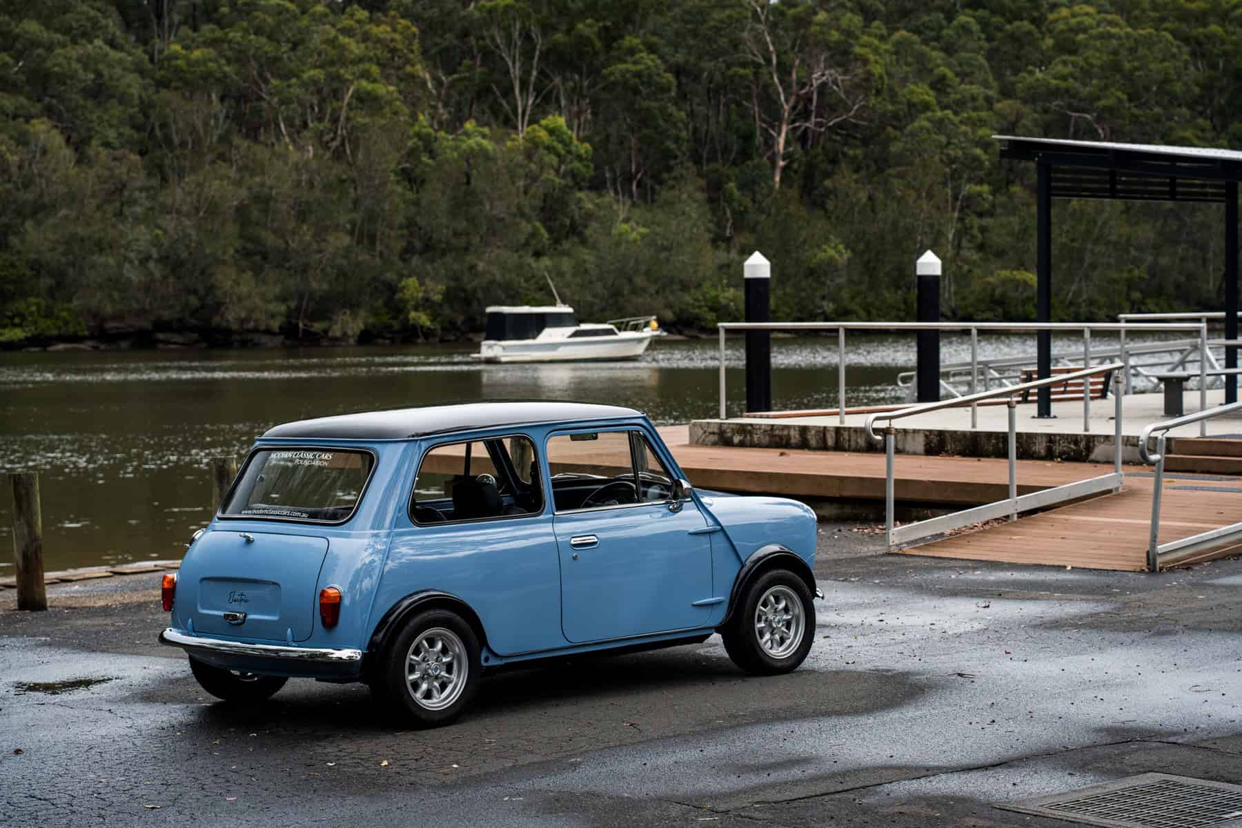1971 Mini Classic converted to an EV with a Tesla Model 3 small motor by Modern Classic Cars Foundation