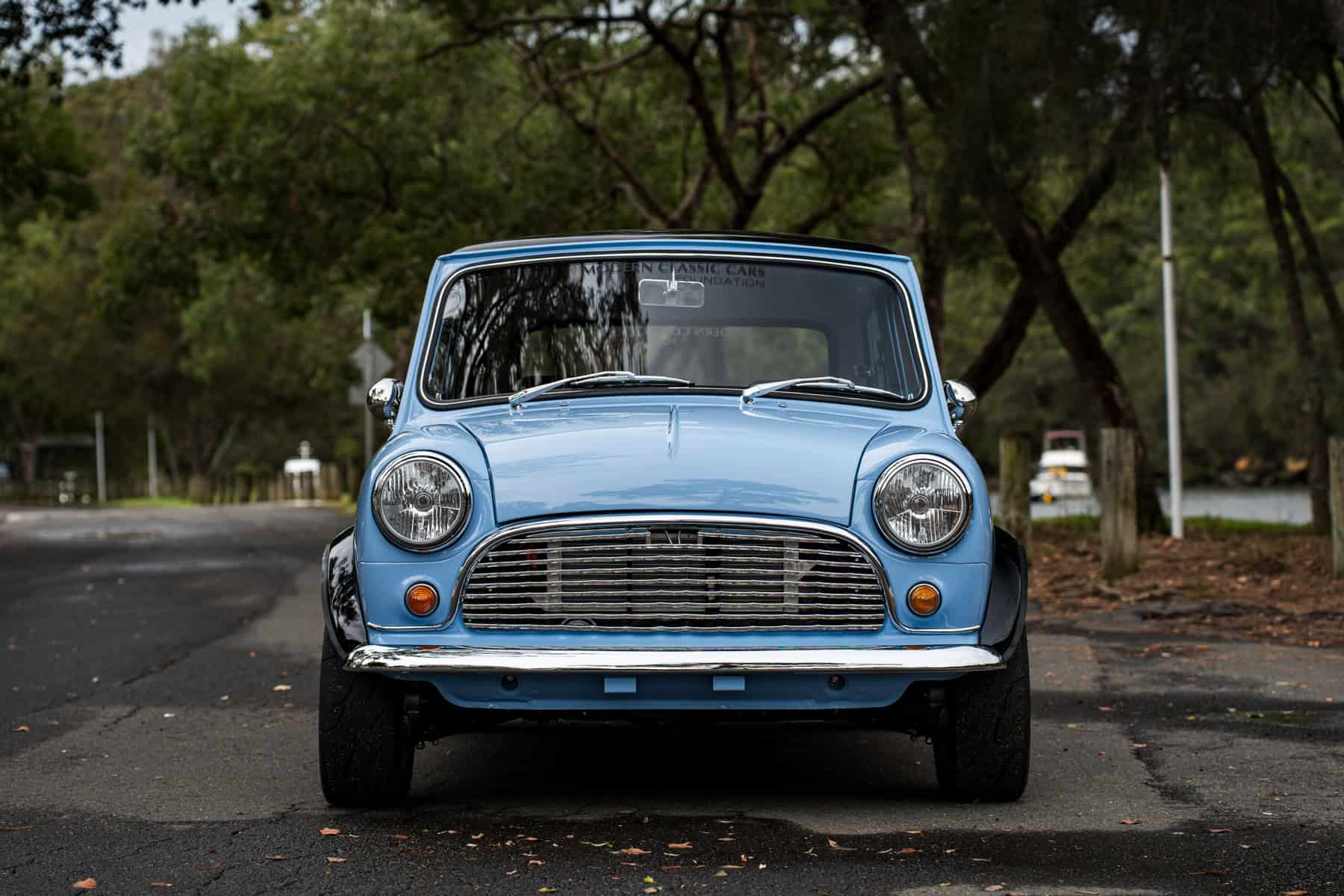 1971 Mini Classic converted to an EV with a Tesla Model 3 small motor by Modern Classic Cars Foundation