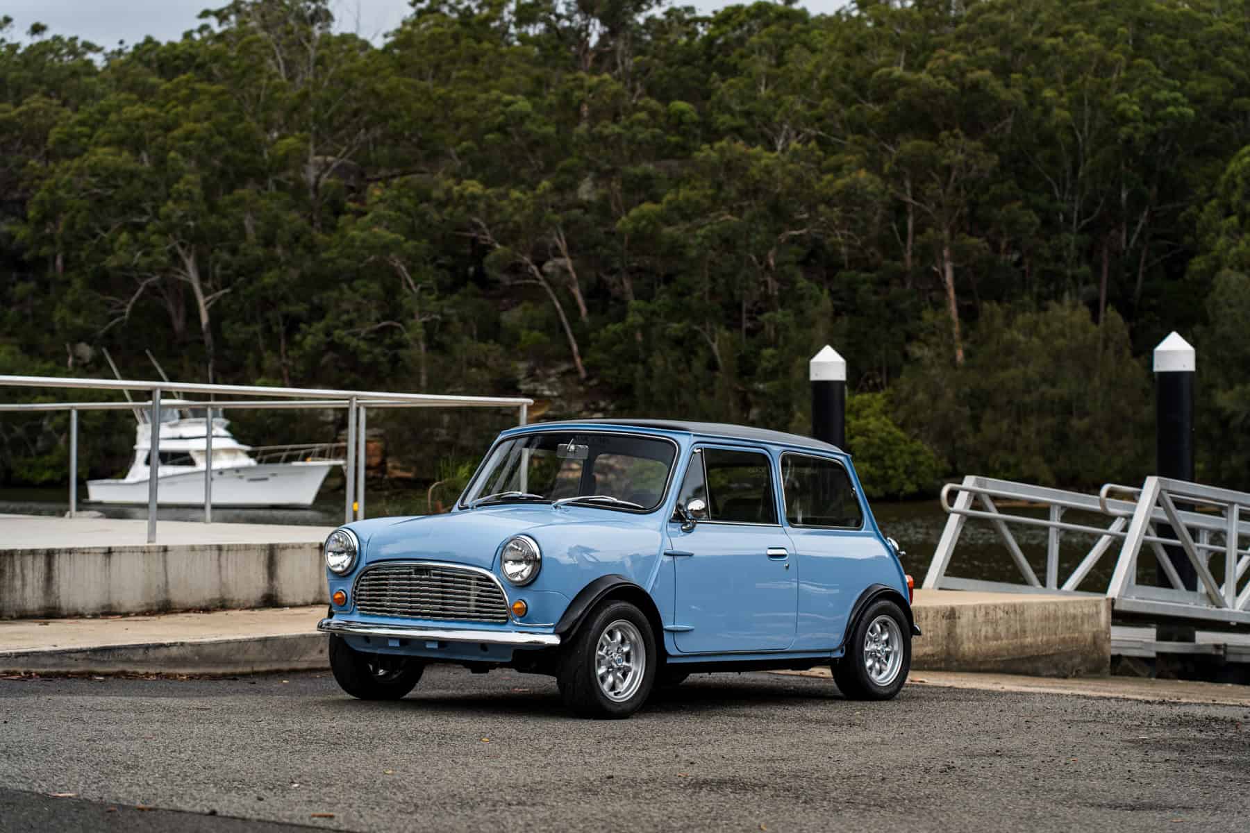 1971 Mini Classic converted to an EV with a Tesla Model 3 small motor by Modern Classic Cars Foundation