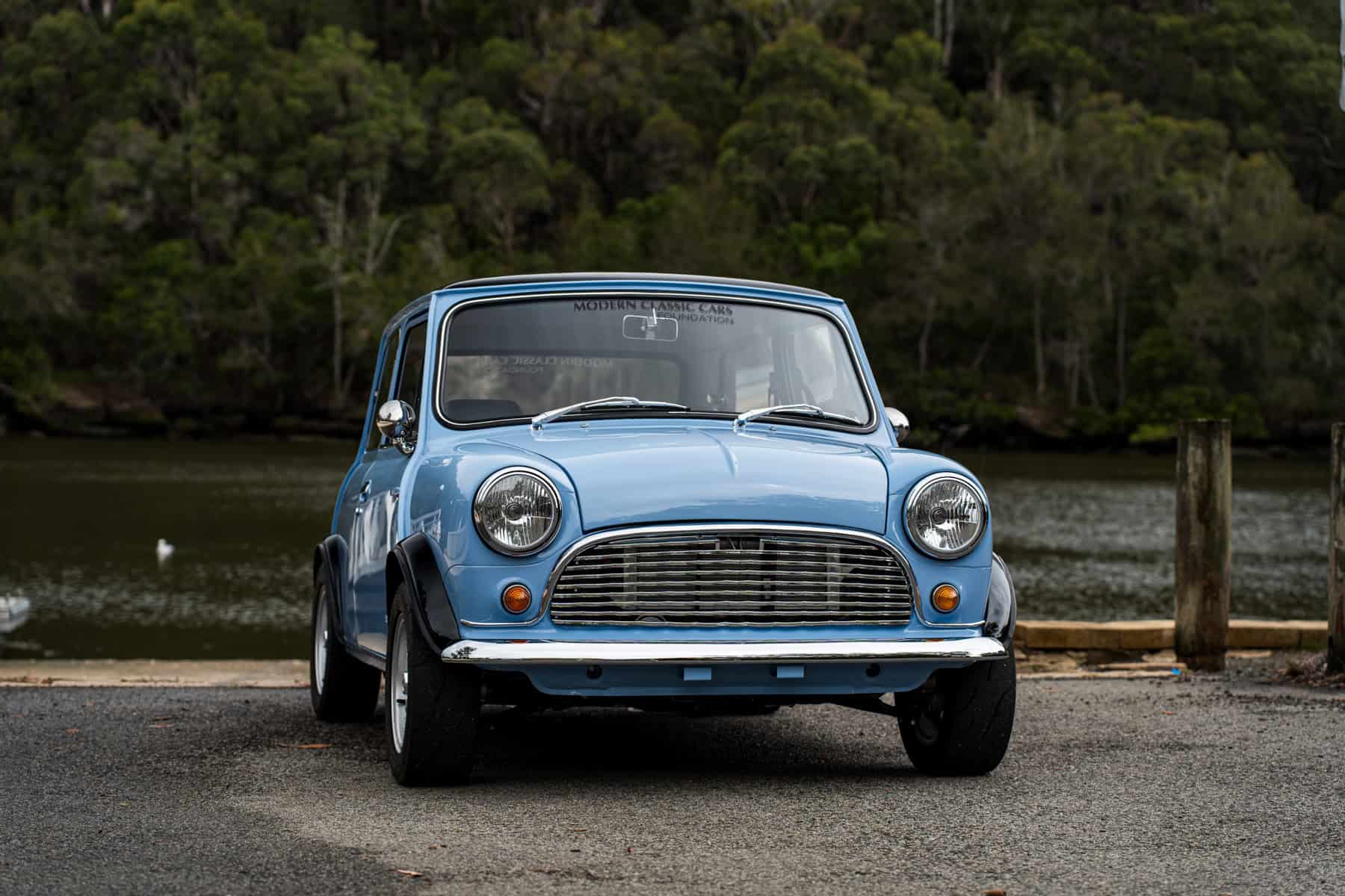 1971 Mini Classic converted to an EV with a Tesla Model 3 small motor by Modern Classic Cars Foundation
