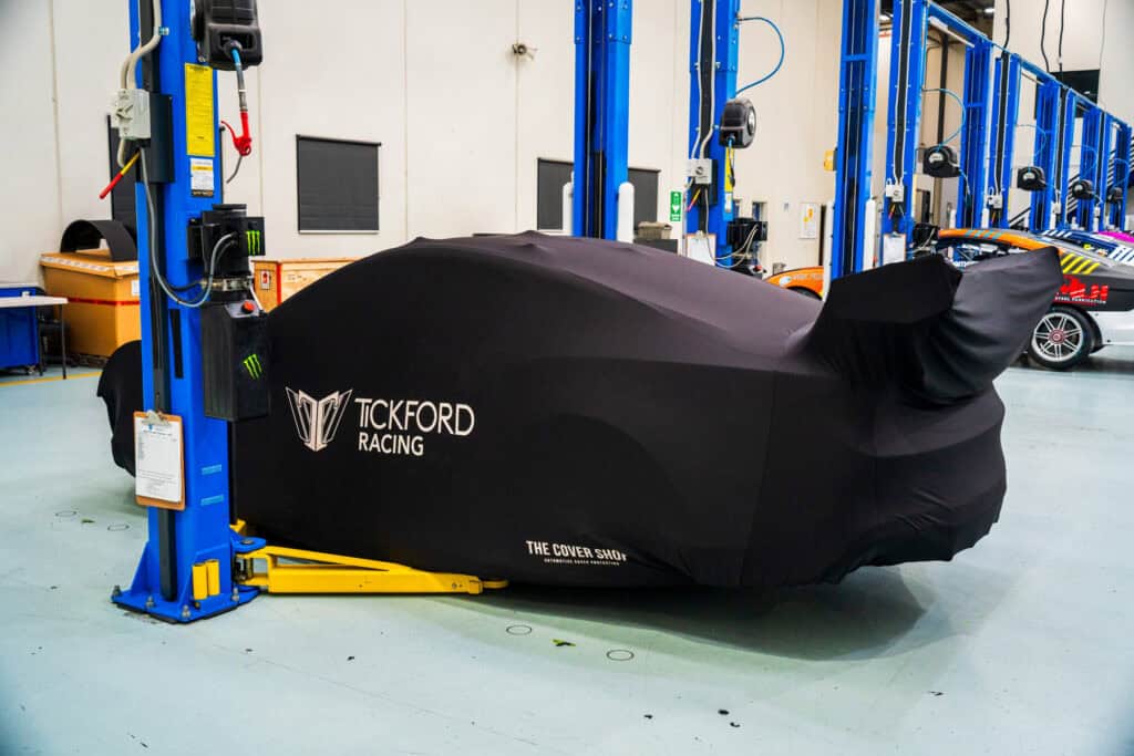 Ford Mustang Supercar hidden under black cover