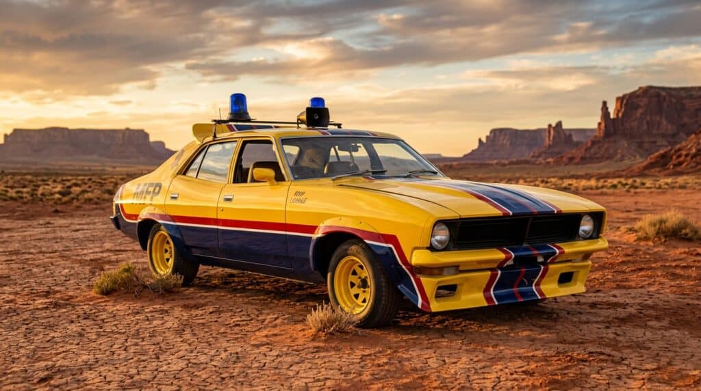 The “Big Bopper” pursuit vehicle from Mad Max (1979), recreated by Mad Max Factory with screen‑inspired Main Force Patrol styling and handcrafted fabrication true to the original film.