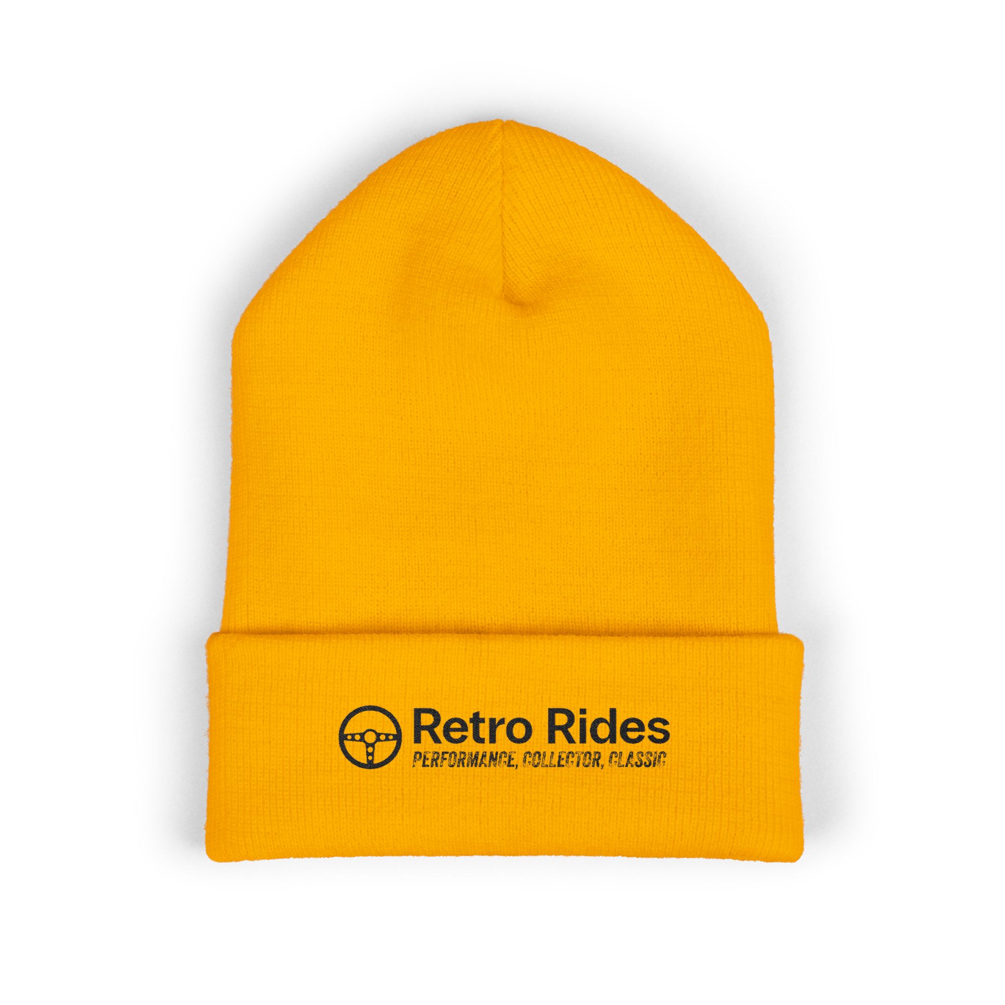Retro Rides Embroidered Cuffed Beanie — Vintage Car Logo Knit Hat - Image 5