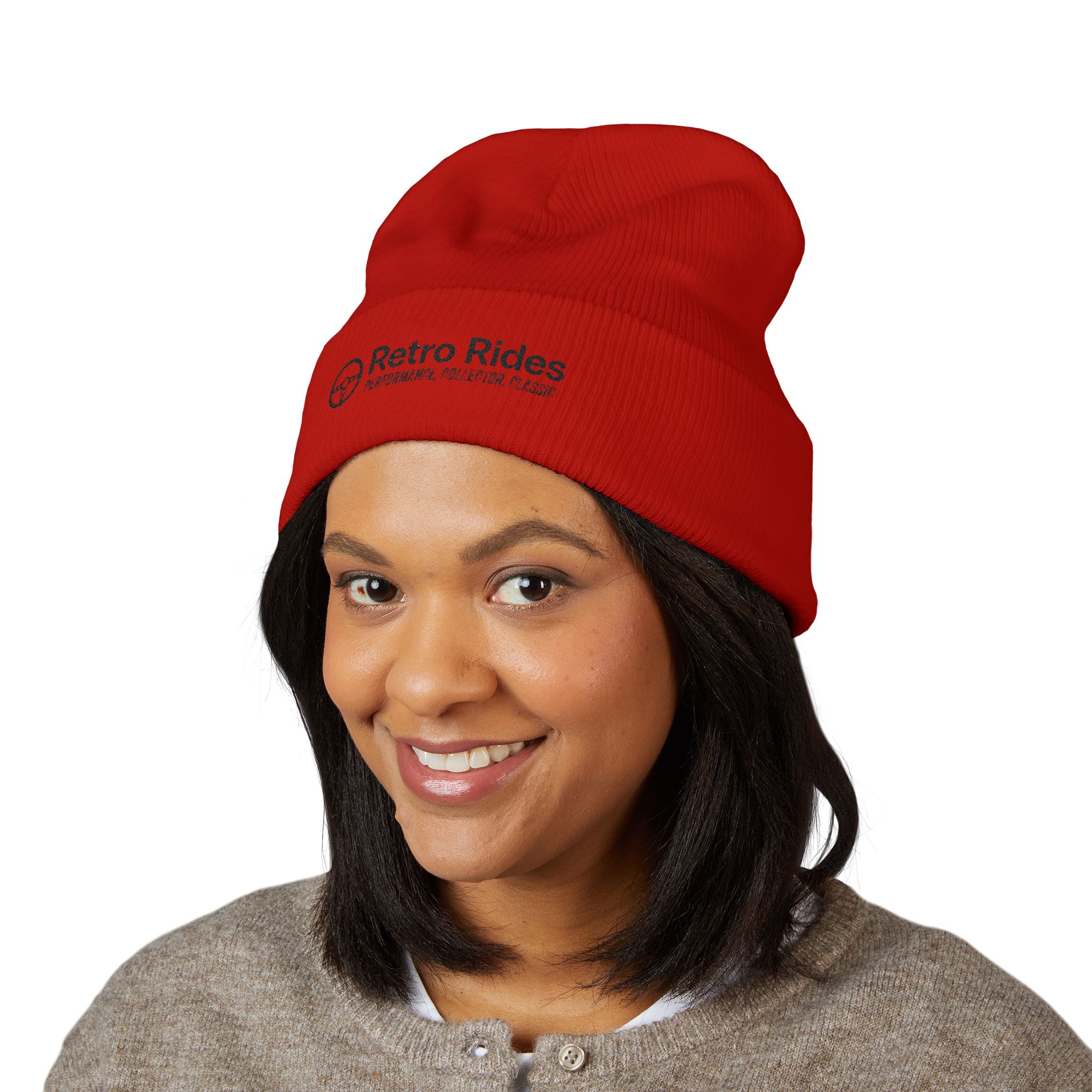 Retro Rides Embroidered Cuffed Beanie — Vintage Car Logo Knit Hat - Image 15