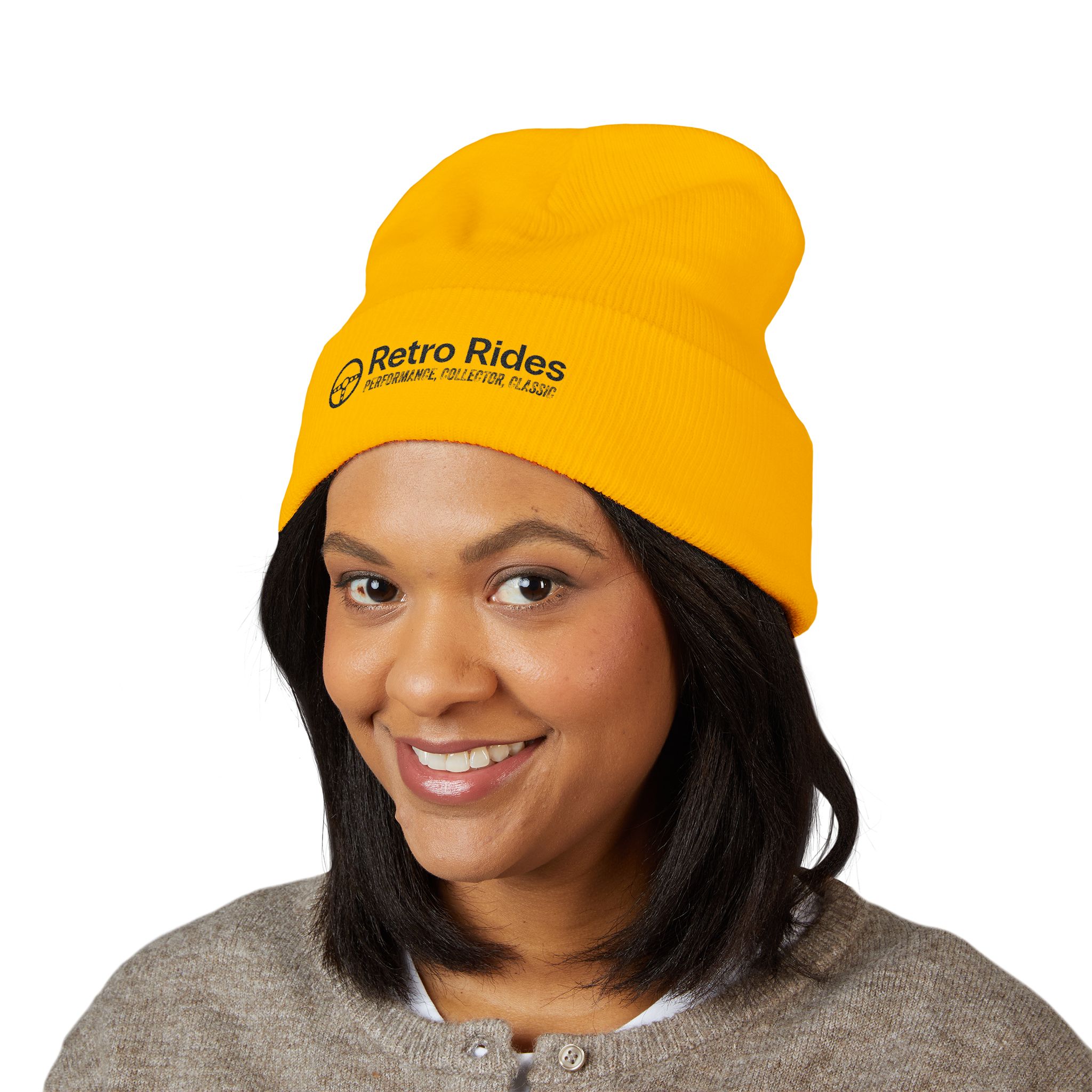 Retro Rides Embroidered Cuffed Beanie — Vintage Car Logo Knit Hat - Image 7