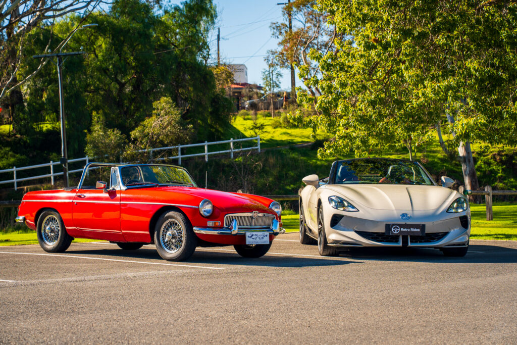 1968 MGB and 2025 MG Cyberster 100th Anniversary Edition