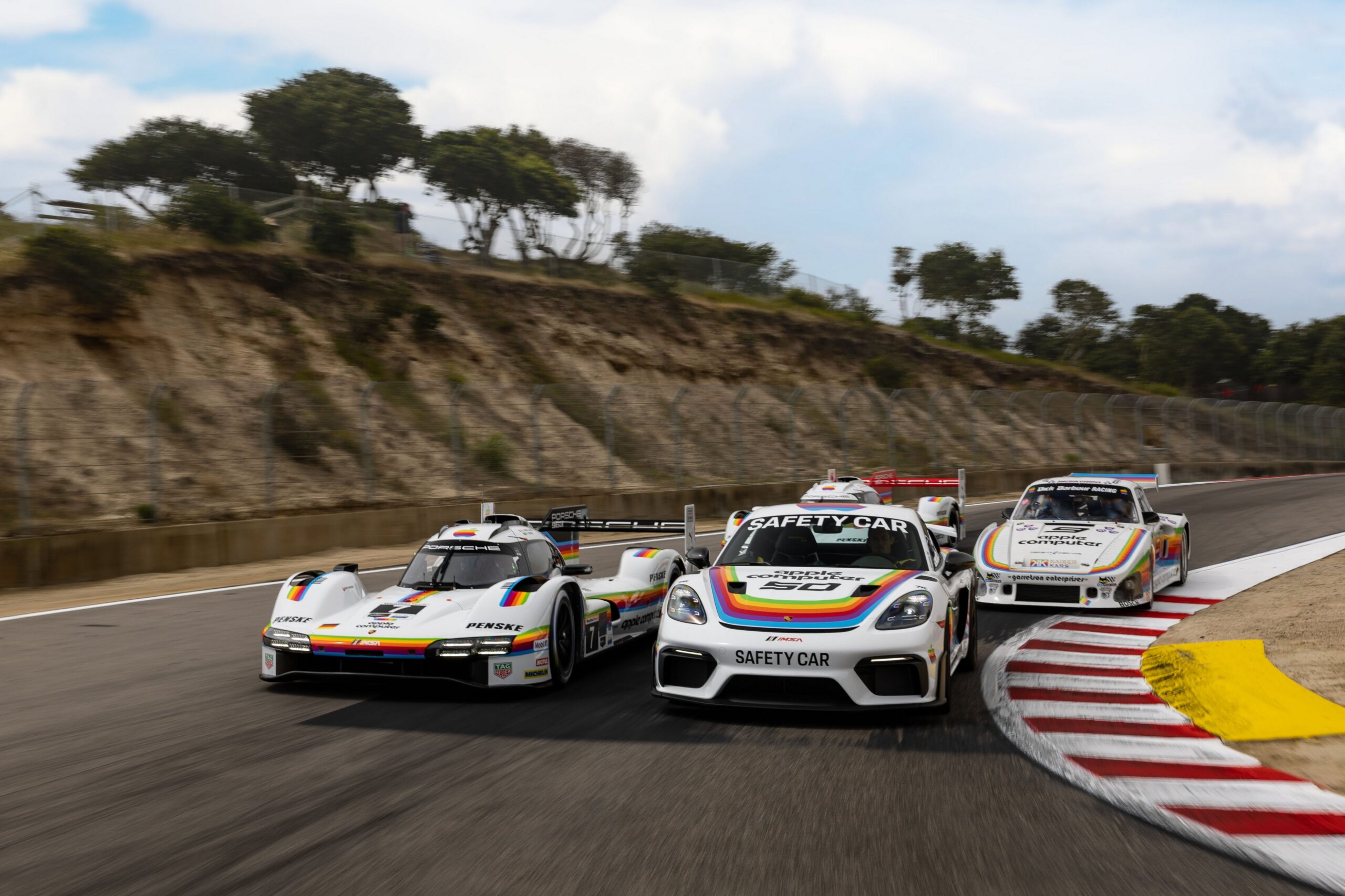 Porsche 963, Porsche Penske Motorsport (#7), Julien Andlauer (FRA), Felipe Nasr (BRA); Porsche 718 Cayman GT4 RS, Saftey Car; Porsche 935 K3 Replica