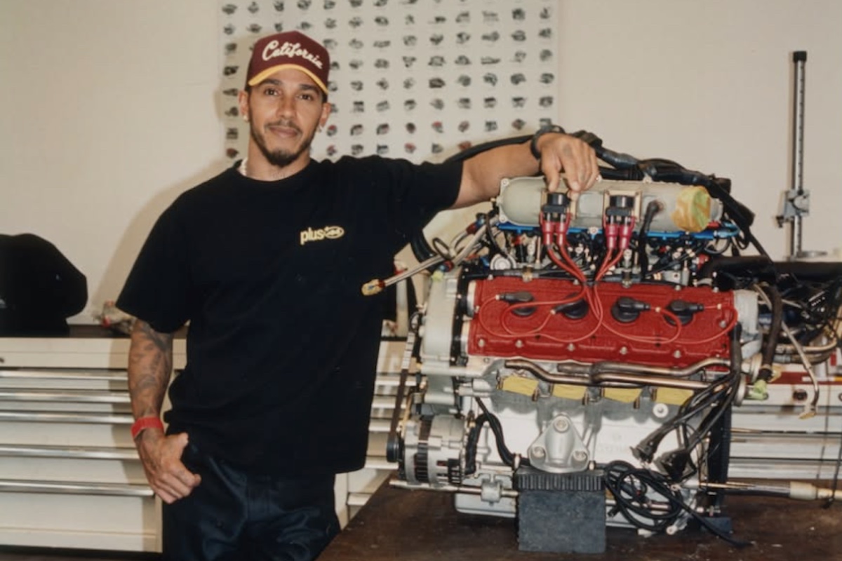 Lewis Hamilton with his Ferrari F40 engine