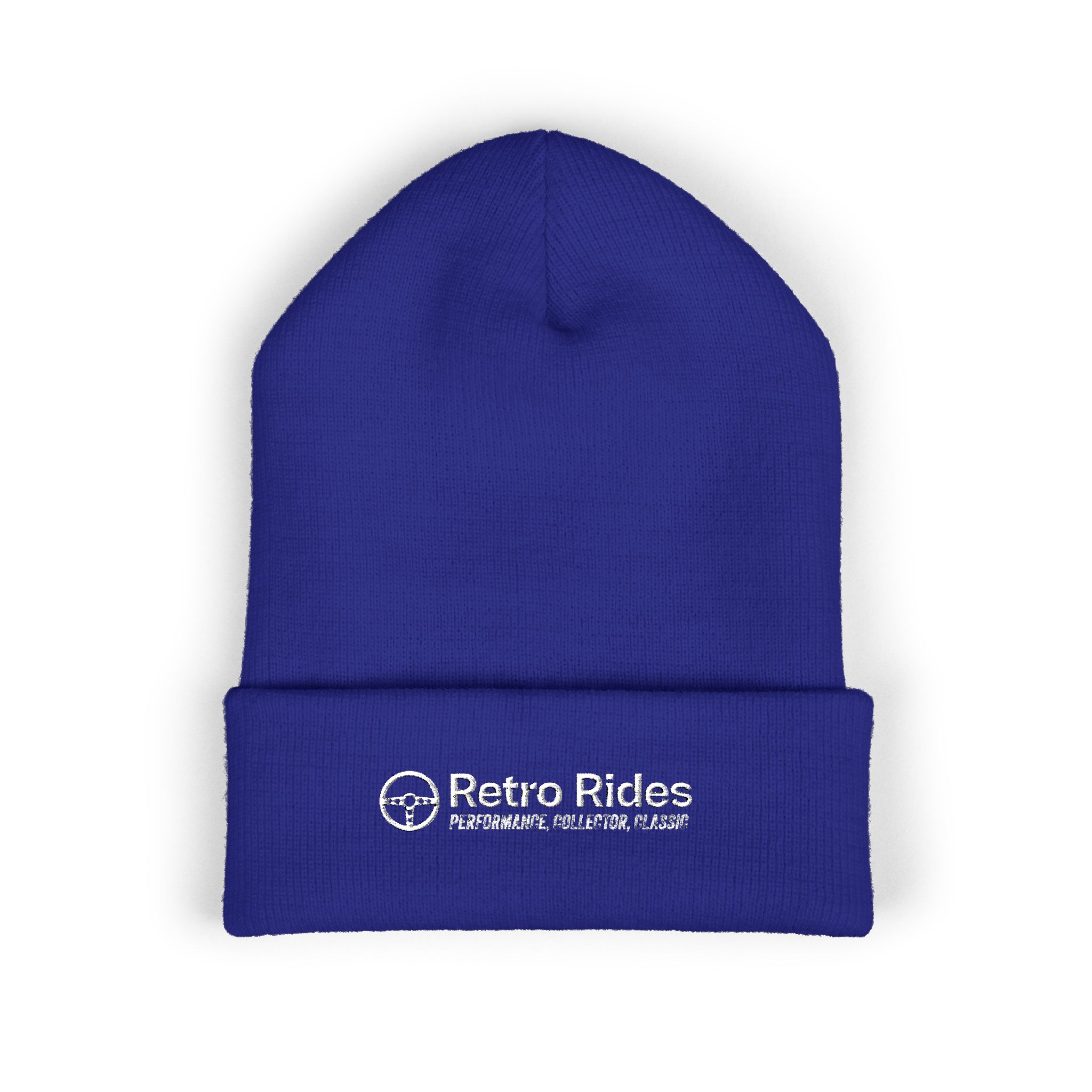 Retro Rides Embroidered Cuffed Beanie — Vintage Auto Logo Winter Hat