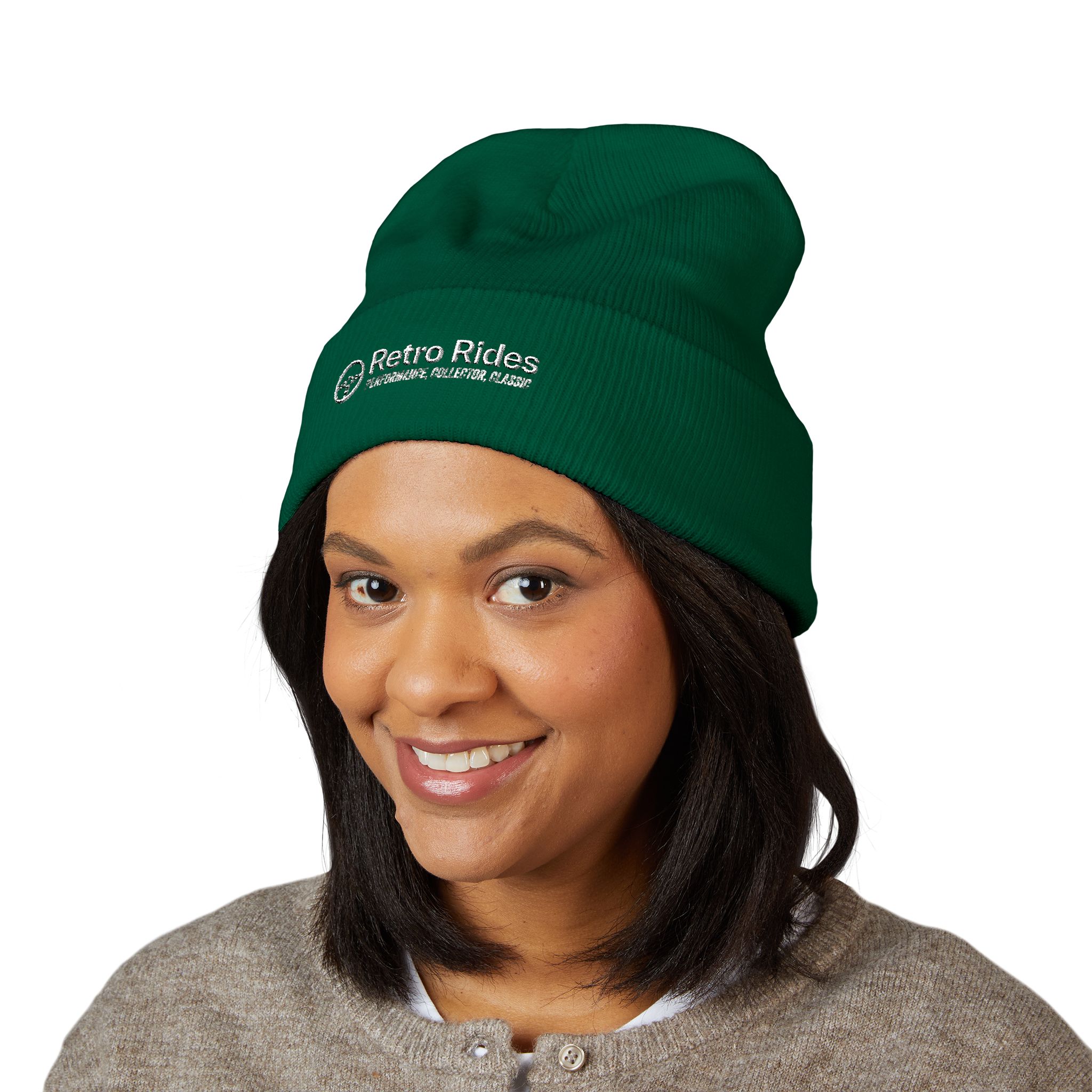 Retro Rides Embroidered Cuffed Beanie — Vintage Auto Logo Winter Hat - Image 7