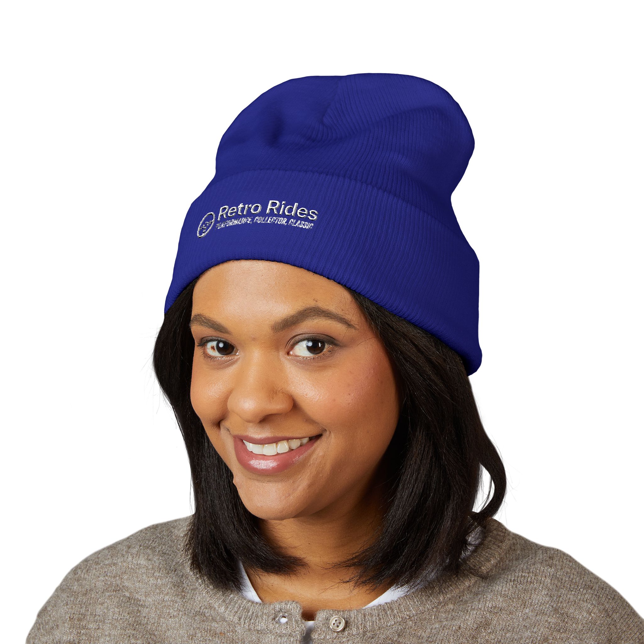 Retro Rides Embroidered Cuffed Beanie — Vintage Auto Logo Winter Hat - Image 3